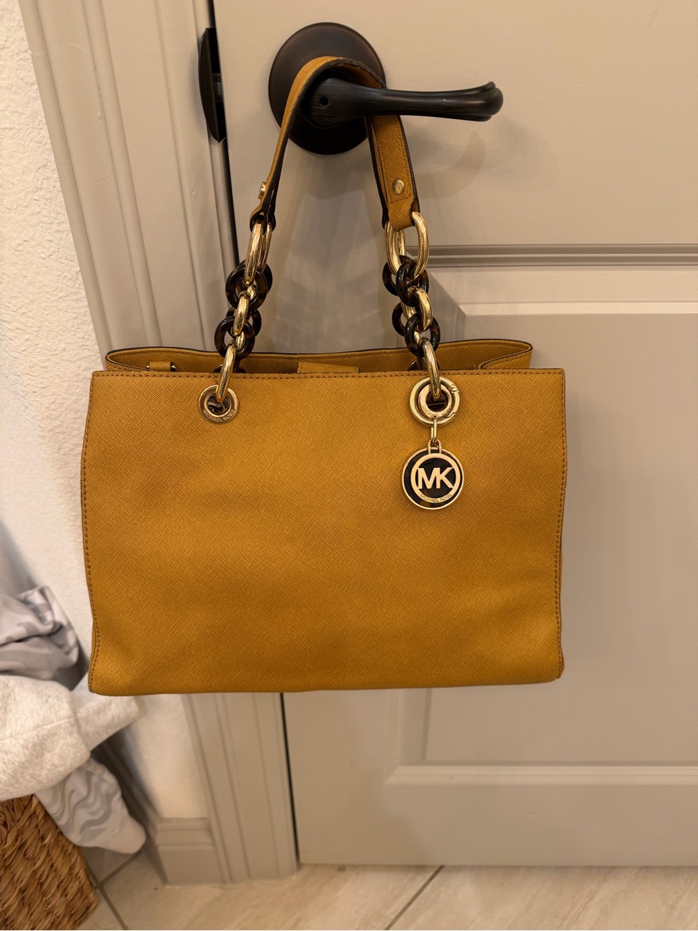 Michael Kors Mustard Saffiano Satchel with Chain Handles